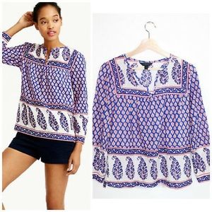 J. Crew Mixed Paisley Split Neck Tunic Top